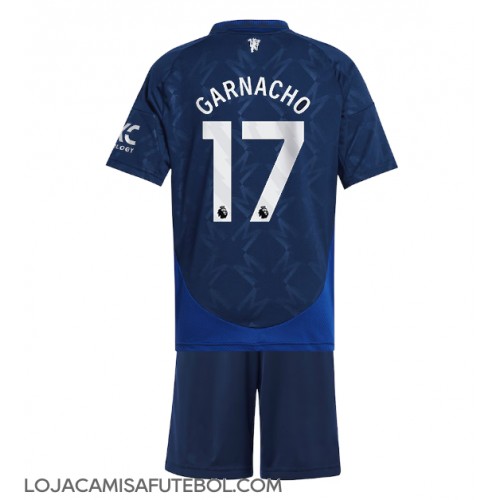 Camisa de Futebol Manchester United Alejandro Garnacho #17 Equipamento Secundário Infantil 2024-25 Manga Curta (+ Calças curtas)